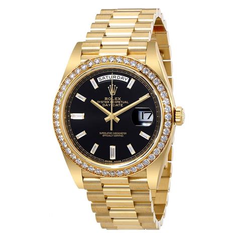 rolex oyster perpetual day date gold black|Rolex Day-Date 40 price.